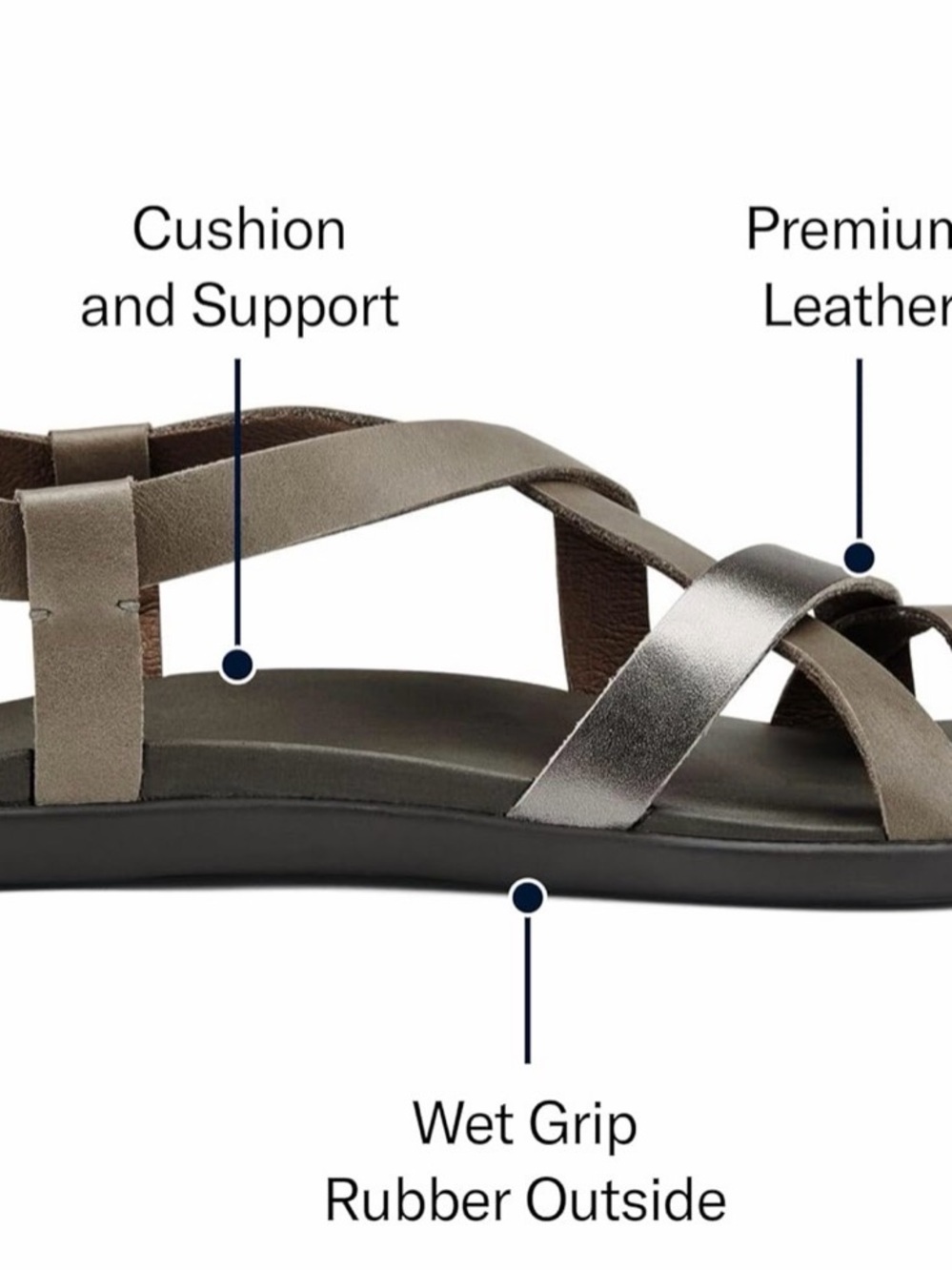 OluKai Metallic Taupe and Silver Cross-Strap Sandals Lightweight Size 9 - Picture 9 of 9